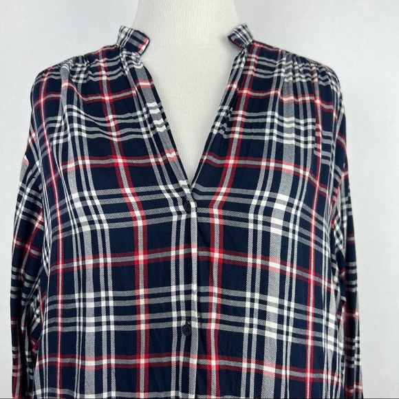 Zara Plaid Button Down Blue Red Size Small Women’s Long Sleeve Shirt - Picture 2 of 7